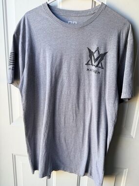 Diesel Power Mayhem Graphic Tee Mens Large Gray Truck Performance USA Flag Shirt